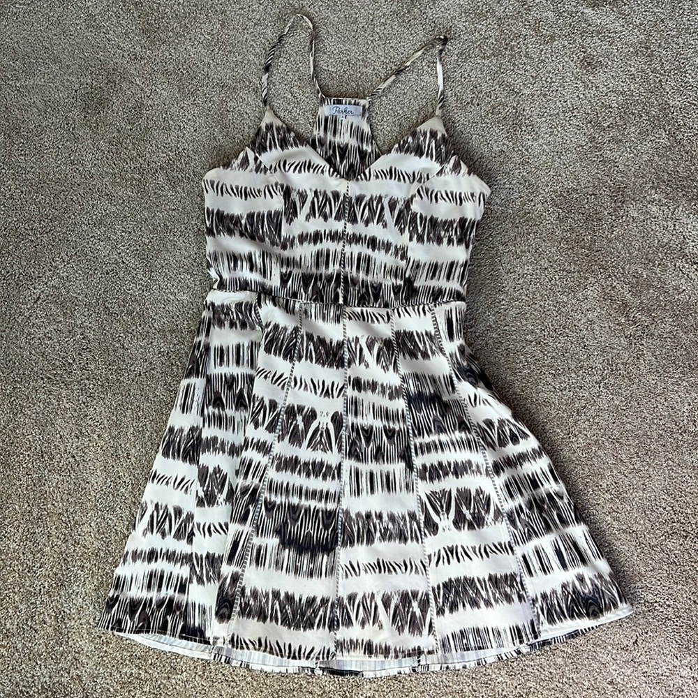 Parker racer back dress (off white with black / chocolate print)